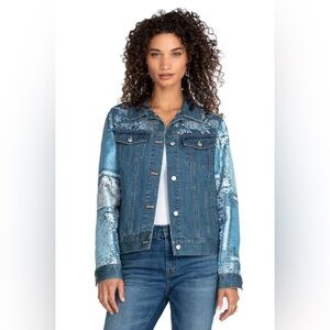 Johnny Was Bandana Patched Patchwork Embroidered Denim Jacket